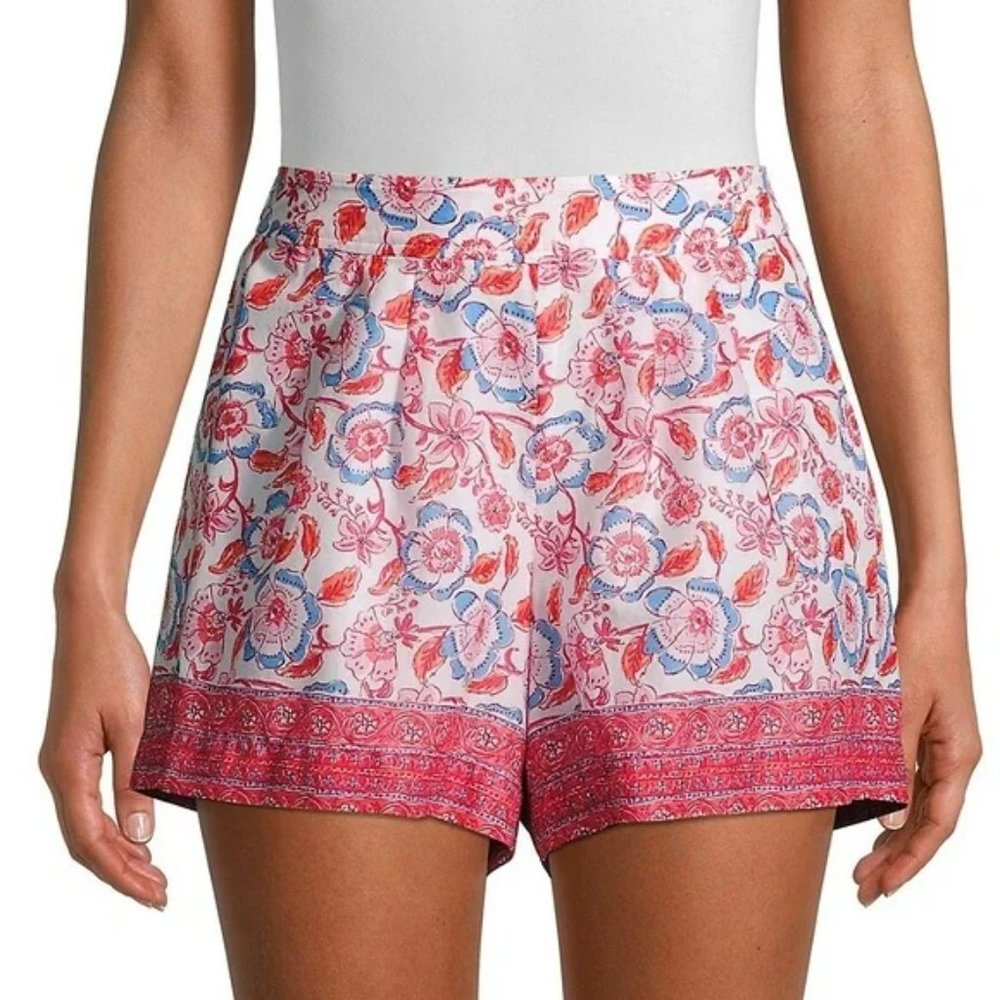 Vineyard Vines Red Blue Frangipani Floral Luxe Pull On Shorts